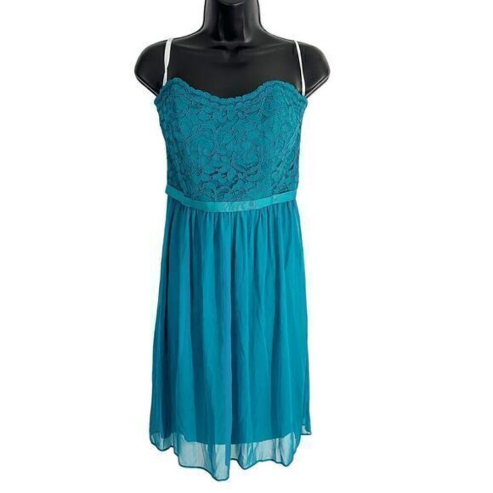David's Bridal Strapless‎ Lace Mesh Bridesmaid Above Knee Dress Teal Size 8